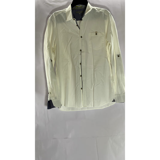 TED BAKER LONDON Men's Off-White Regular Fit Button-Up Long Sleeve Shirt SZ 4(L)