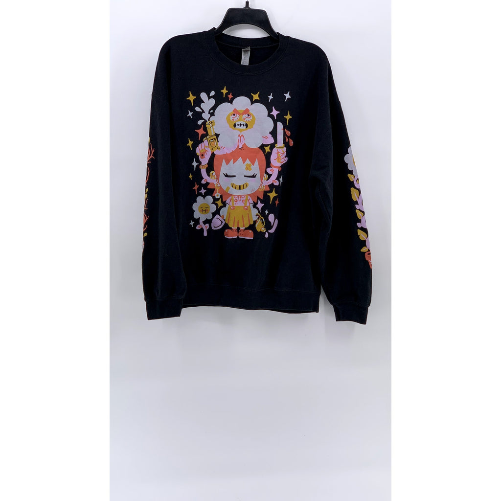 GILDAN Men's Black Graphic Crewneck Heavy Blend Long Sleeve Sweatshirt SZ XL