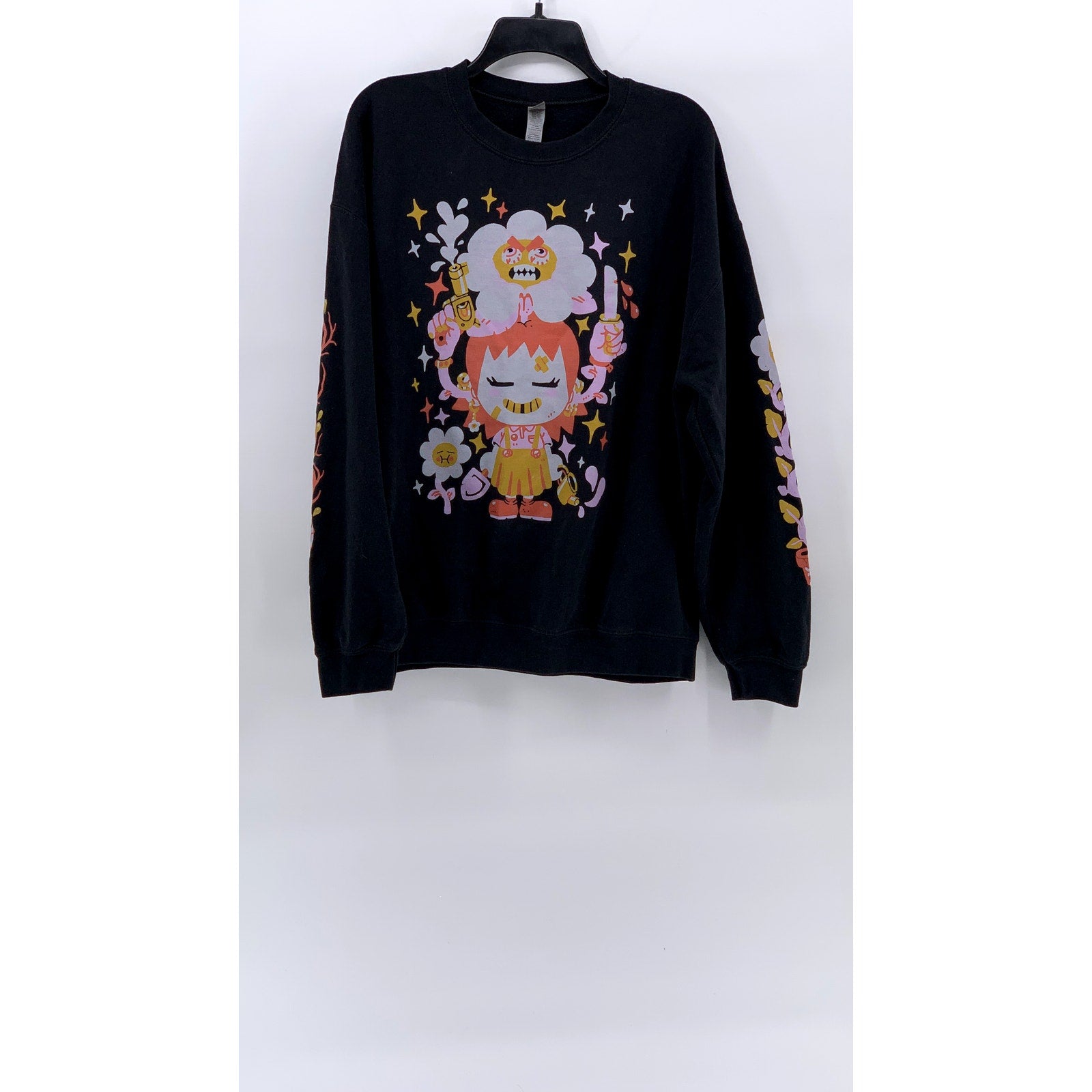 GILDAN Men's Black Graphic Crewneck Heavy Blend Long Sleeve Sweatshirt SZ XL