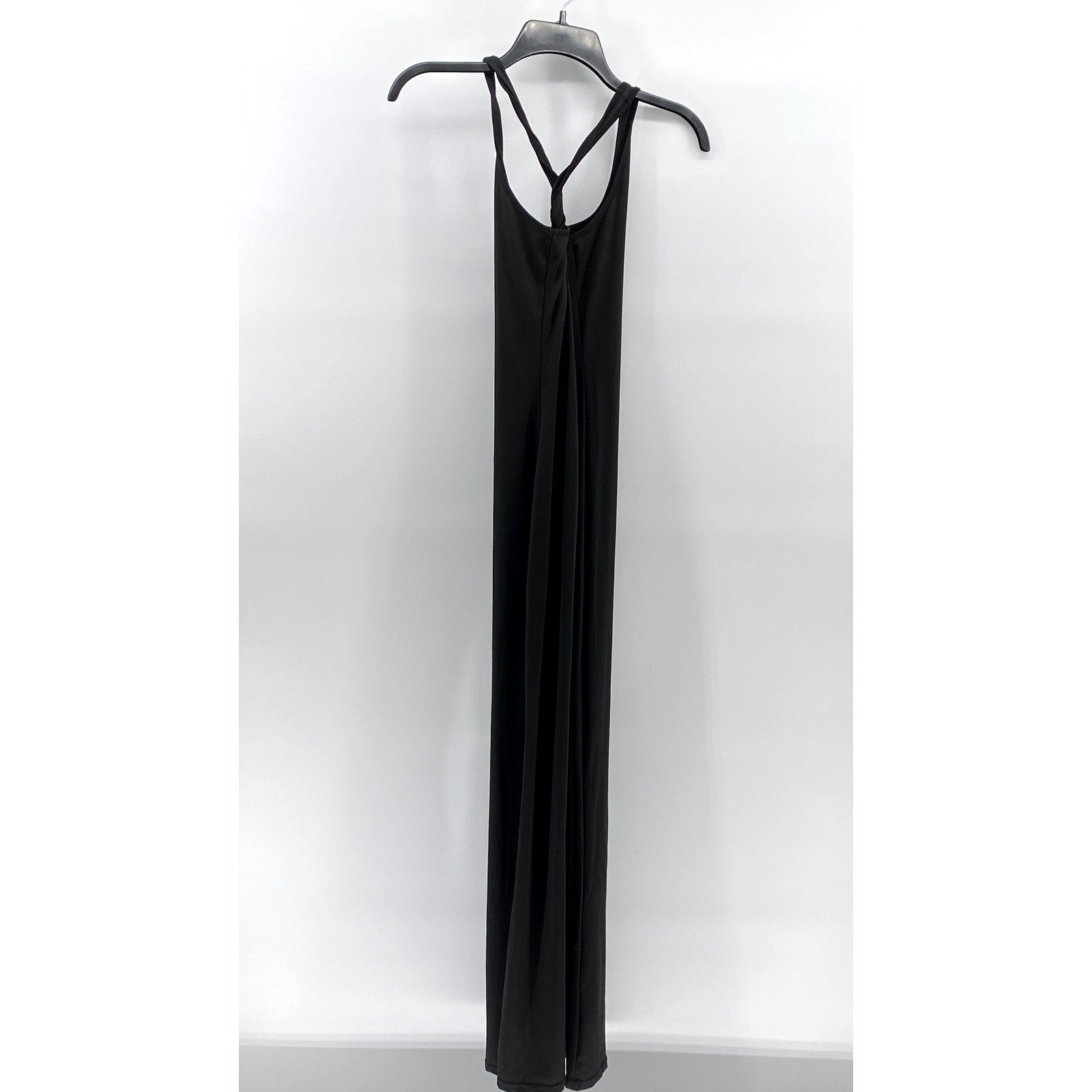 UNBRANDED Women's Black Solid Scoop-Neck Cross-Back Flare Jumpsuit SZ S