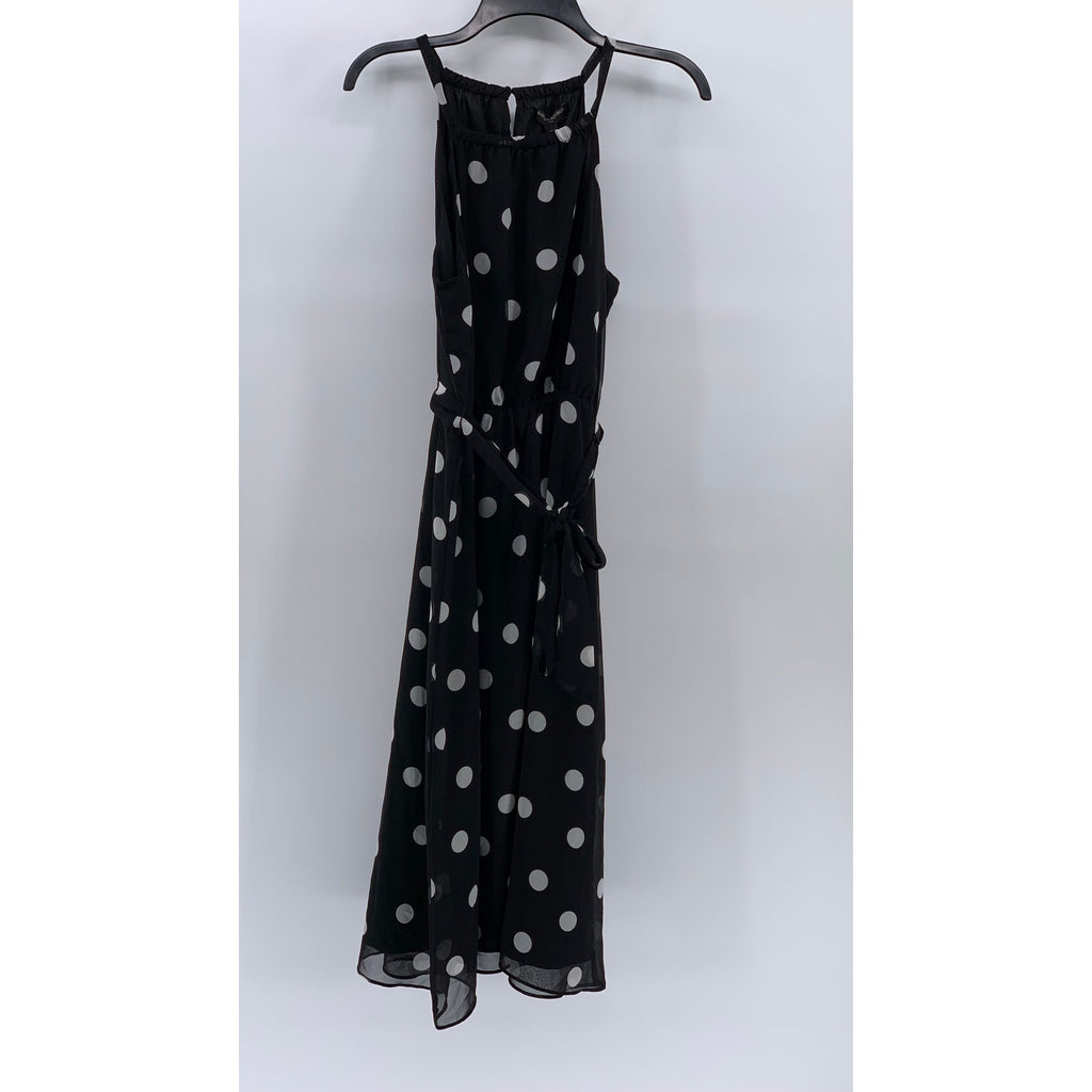 BANANA REPUBLIC Women's Black-White Coin Dot Sleeveless Belted Maxi Dress SZ 10