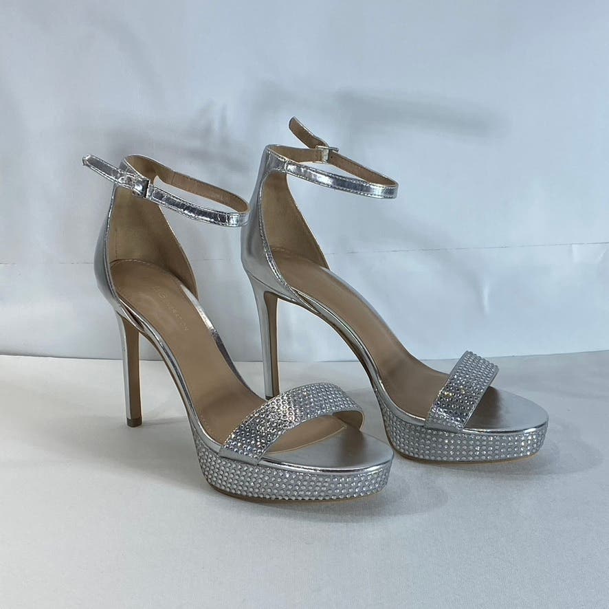 BCBGENERATION Women's Silver Rhinestone Embellished Nallah Platform Sandal SZ8.5