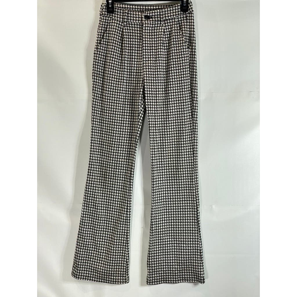 CIDER Women's Black/White Lady Houndstooth Mid-Rise Wide-Leg Pants SZ S(US4)