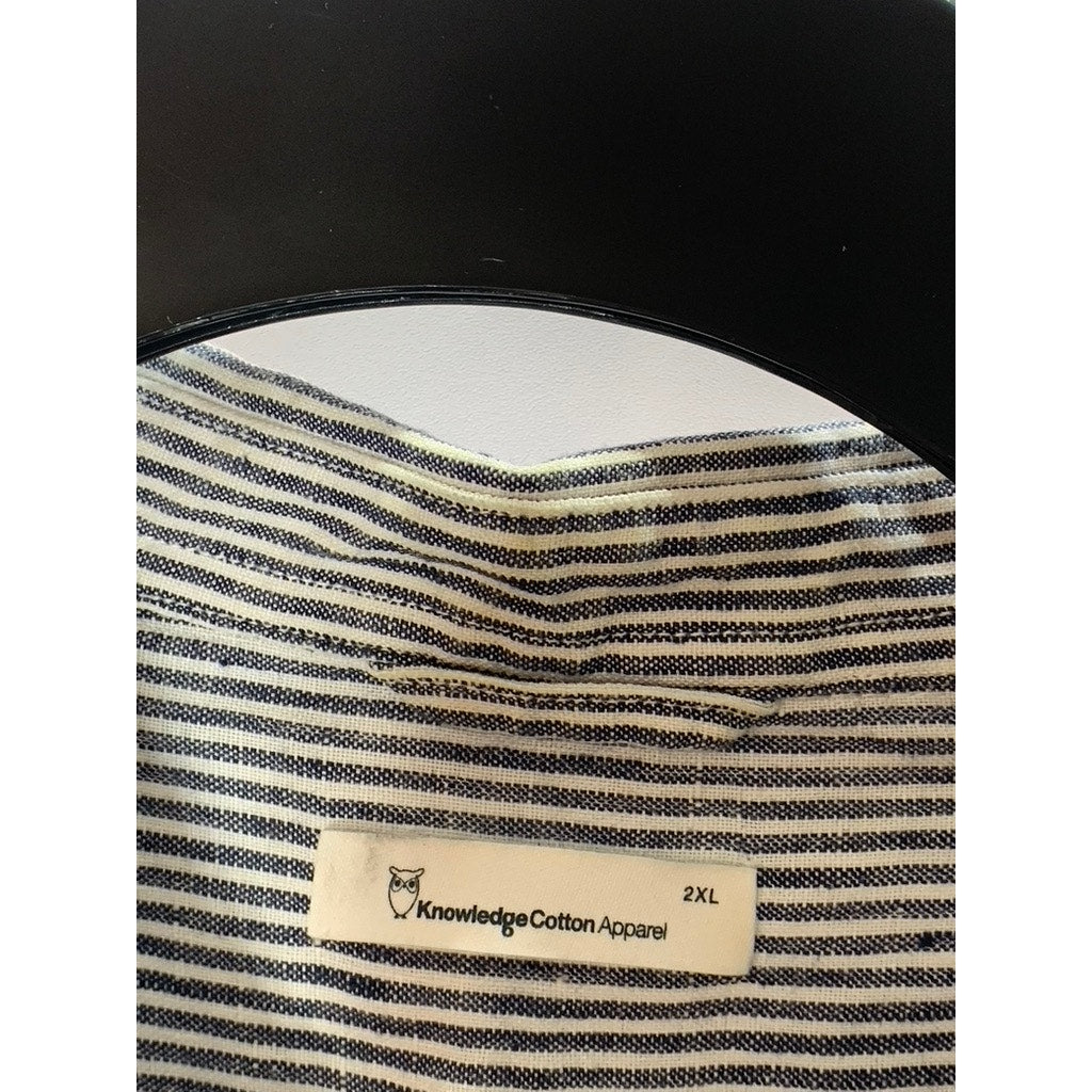 KNOWLEDGE COTTON APPAREL Men's Blue/White Pinstripe Linen Button-Up Shirt SZ 2XL