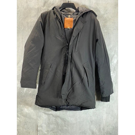 SCOTCH & SODA Men's Black Solid Zip-Up Hooded Water Resistant Parka Jacket SZ S