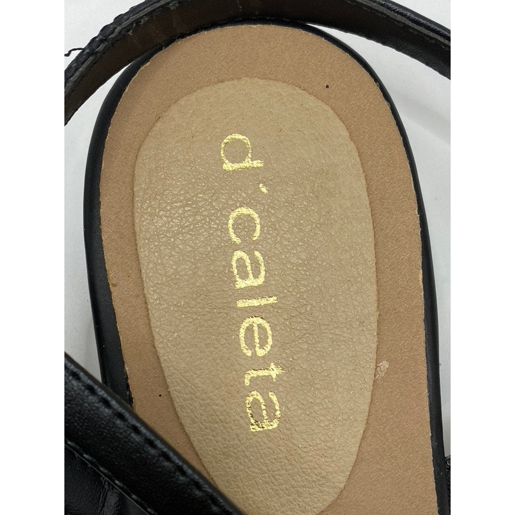 D'CALETA Women's Black Sequin Embellished Closed Toe Ankle Strap Flats SZ 9.5