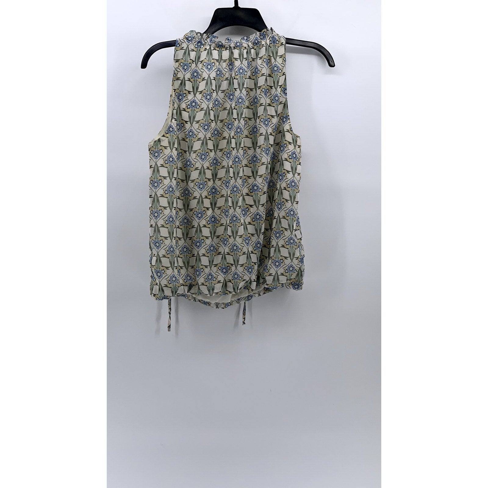 MAX STUDIO Women's White-Blue Floral Ruffle Split-Neck Sleeveless Top SZ XS
