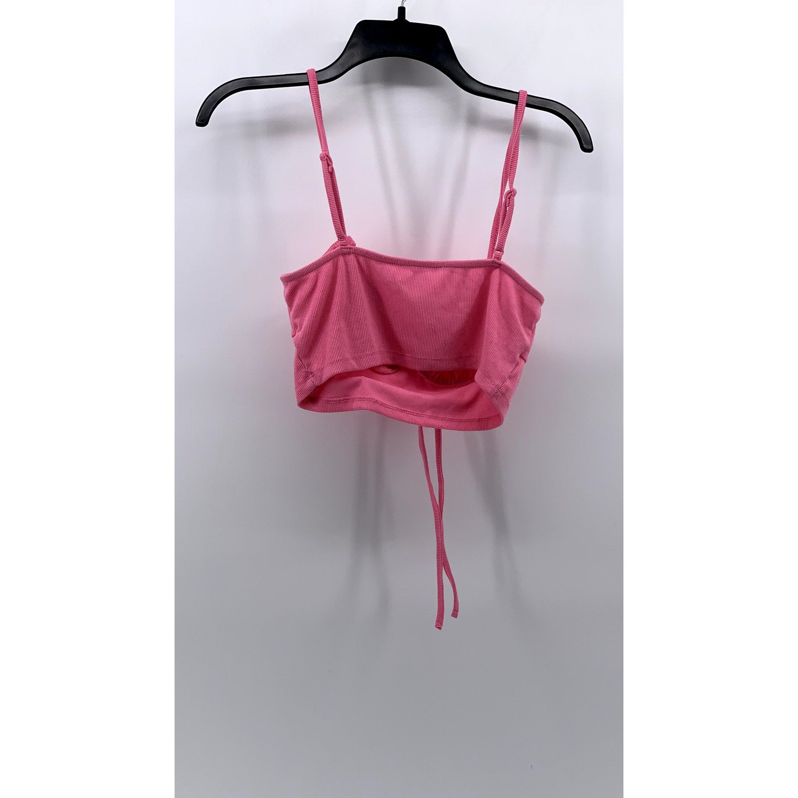 UNBRANDED Women's Pink Ribbed Ruched Spaghetti Strap Cropped Top SZ S