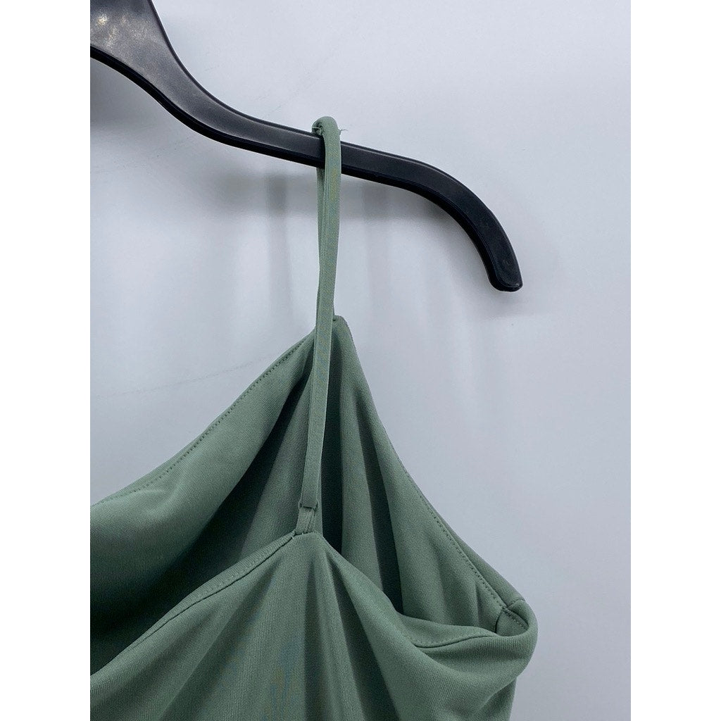 H&M Women's Sage Green Cowl-Neck Spaghetti Strap Midi Slip Dress SZ L