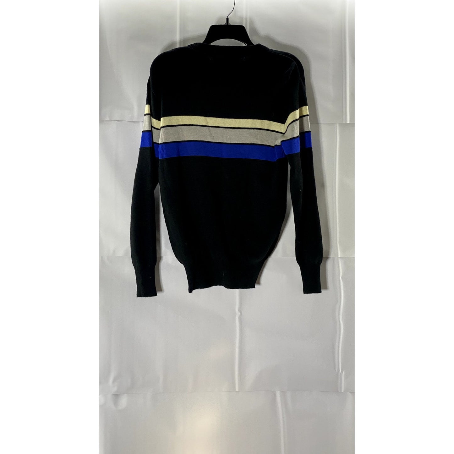 SKI BARN Men's Black/Blue/Beige Striped Crewneck Wool Pullover Sweater SZ S