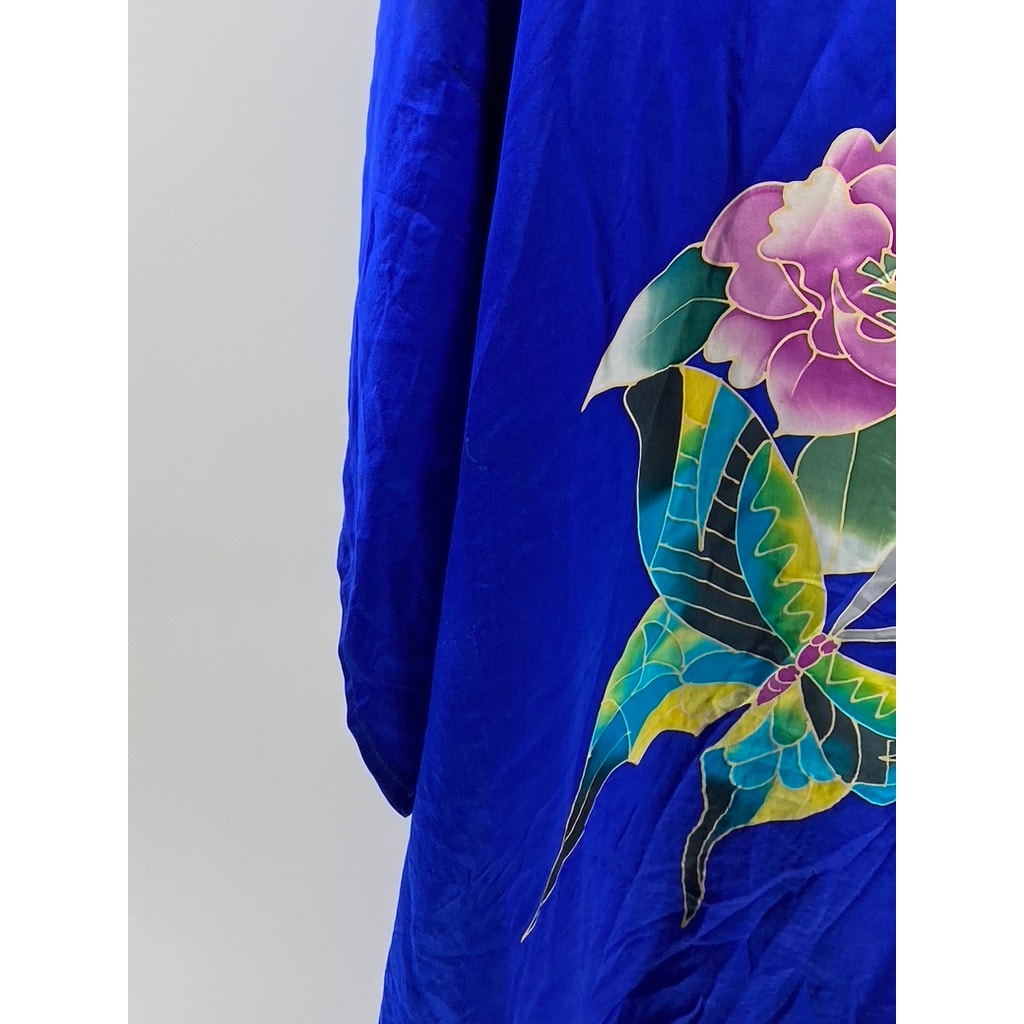 UNBRANDED Women's Royal Blue Butterfly Print Short Sleeve Midi Kimono Dress SZ L