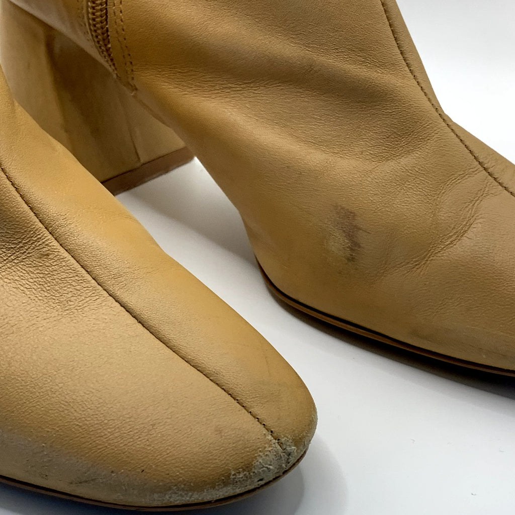 ZARA Women's Tan Faux-Leather Block-Heel Round-Toe Ankle Boots SZ 8