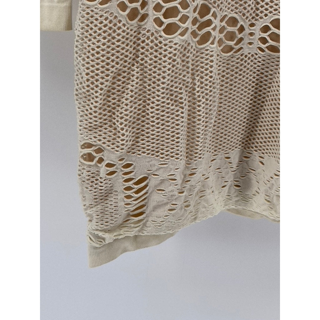 UNBRANDED Women's Cream Lace Long Sleeve Scoop-Neck Mini Dress SZ S