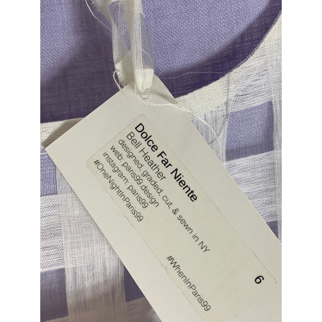 PARIS 99 Women's Purple/White Lace Checkered Puff-Sleeve Mini Dress SZ 6