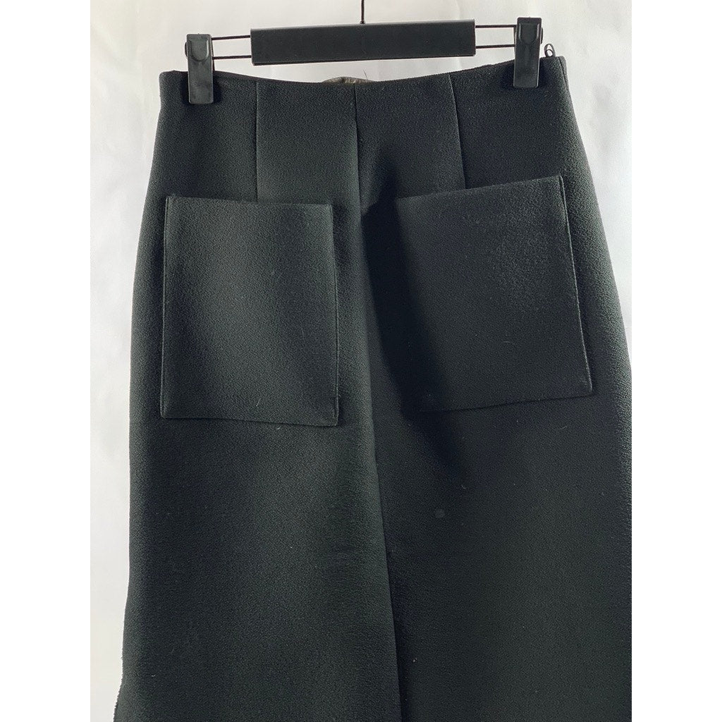 TIBI Women's Black-Beige Embroidered Leaf Asymmetrical Hem Midi Skirt SZ 00