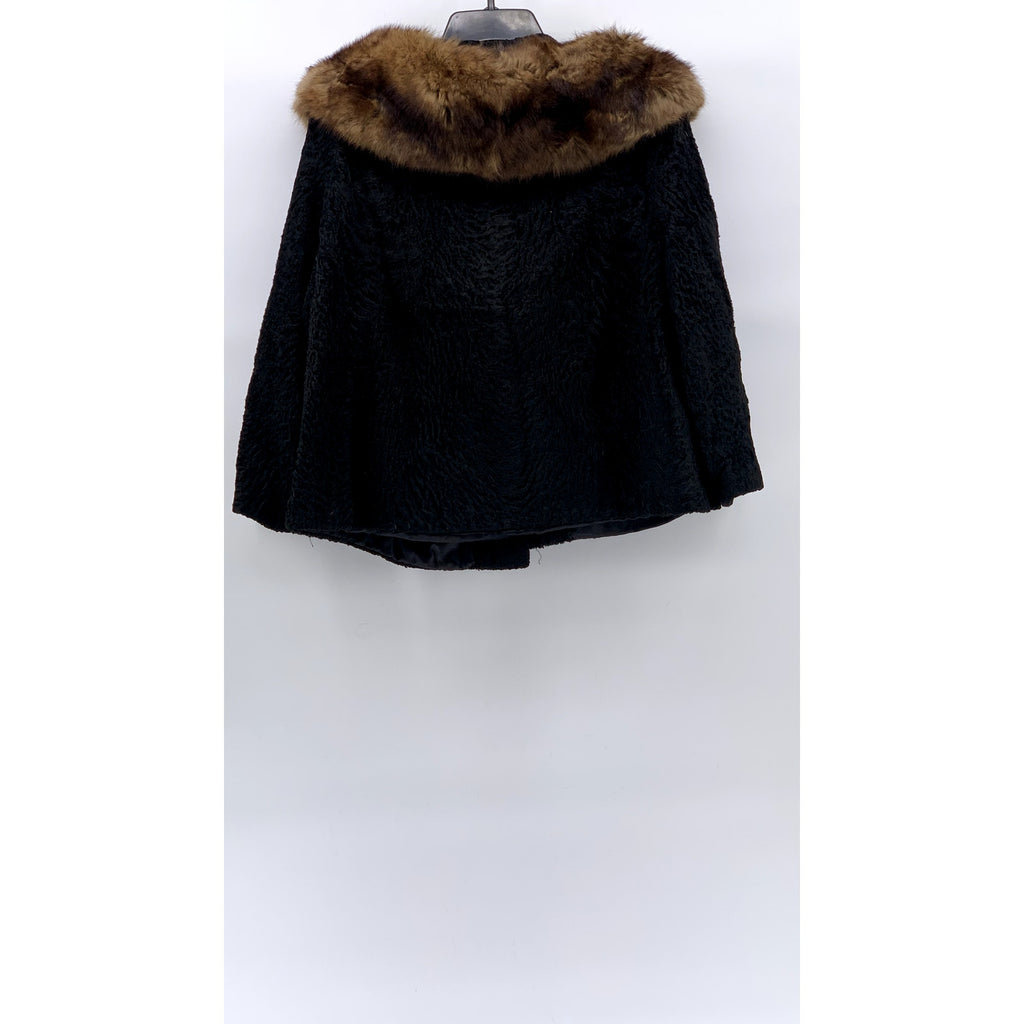UNBRANDED Women's Black Textured Faux-Fur Collared Single Button Coat SZ M