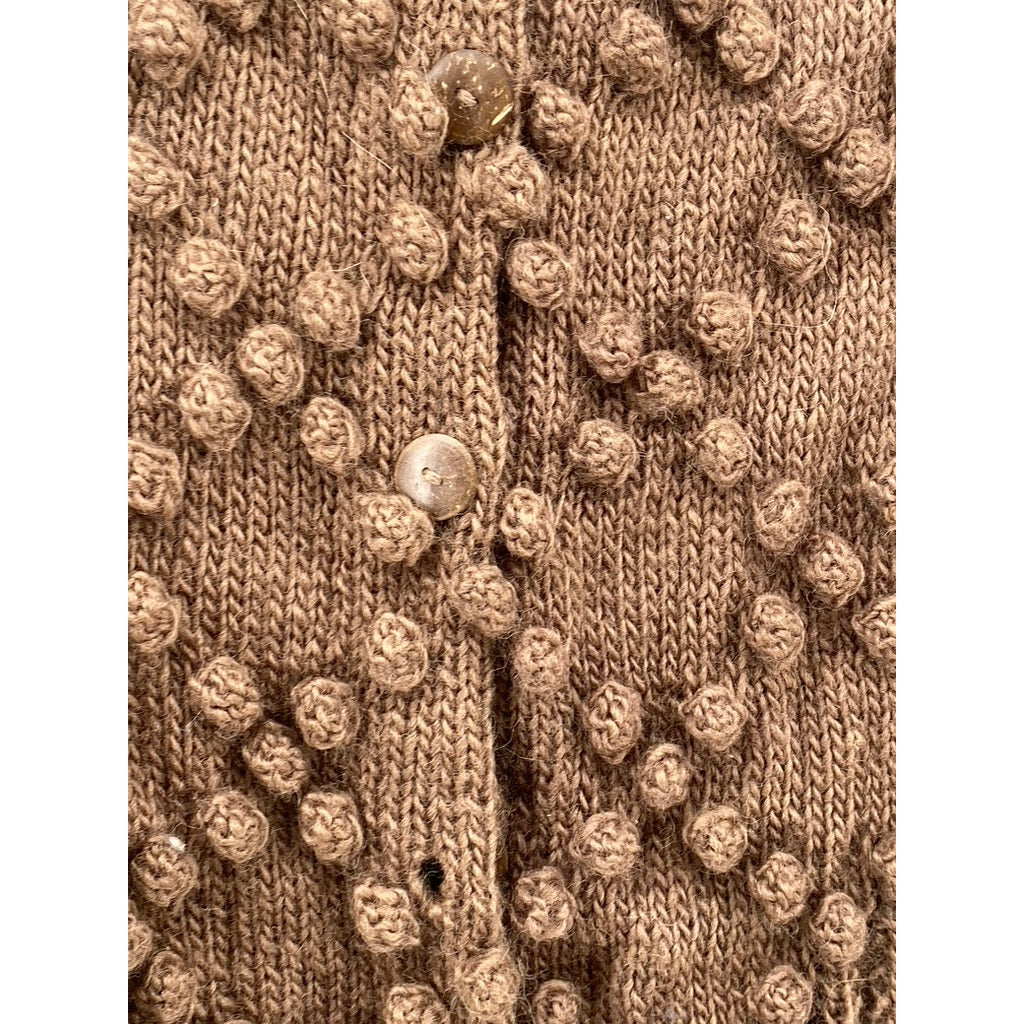 KTS Women's Brown Knit Button-Up Diamond Ball Textured Ribbed Cardigan SZ XS