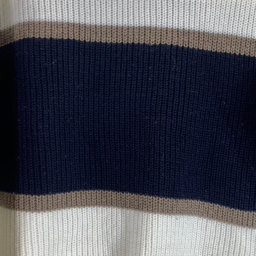 JACK & JONES Men's Cream Navy Colorblock Knit Ribbed Crew Neck Sweater SZ XL