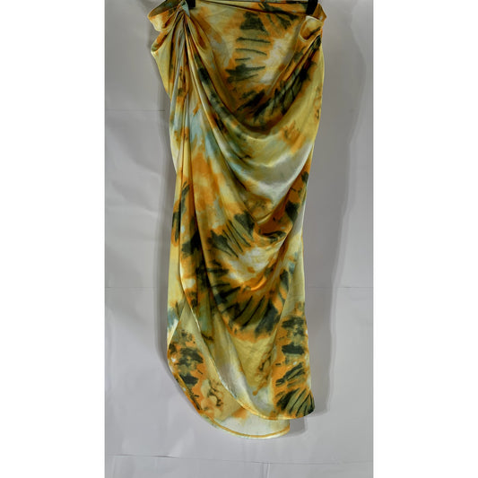 PRETTY LITTLE THINGS Women's Orange Tie-Dye Ruched Side Midi Pull-On Skirt SZ 12