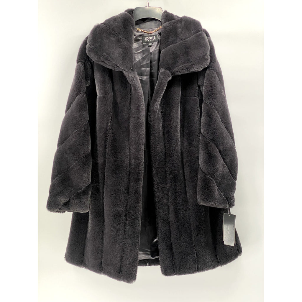 JONES NEW YORK Women's Gray Faux Fur Open Front Coat SZ S