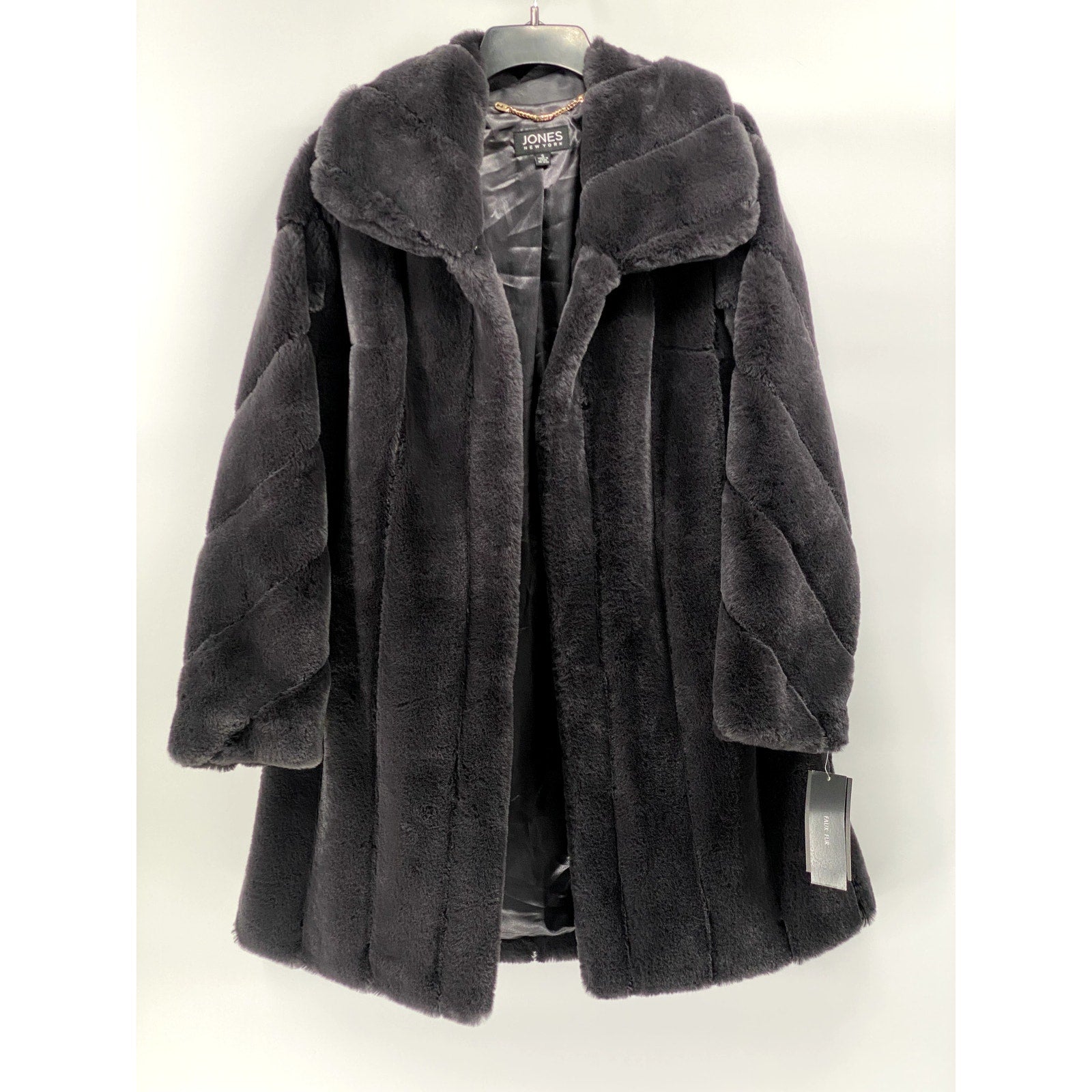 JONES NEW YORK Women's Gray Faux Fur Open Front Coat SZ S