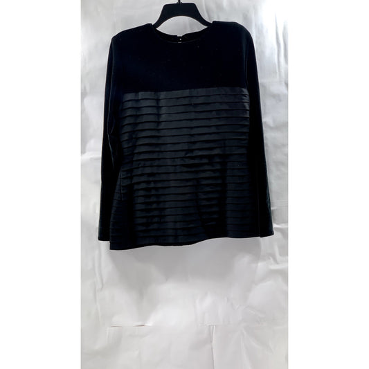 UNBRANDED Women's Black Layered Crewneck Velvet Back Button Long Sleeve Top SZ S