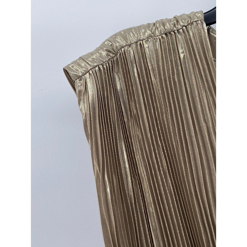 BANANA REPUBLIC Women's Champagne Foil Metallic Lena Pleated V-Neck Top SZ S