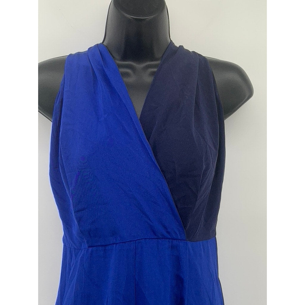 DIANE VON FURSTENBERG Women's Royal Blue V-Neck Sleeveless Halter Jumpsuit SZ 10