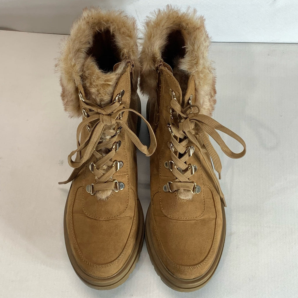 SUN+STONE Women's Tan Orlaa Faux-Fur Cold Weather Lug Sole Boots SZ 8