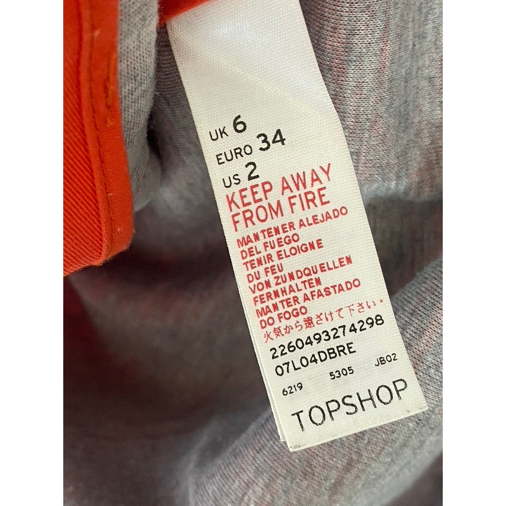 TOPSHOP Women's Orange Snap-Button Full-Zip Drawstring Hem Jacket SZ 2