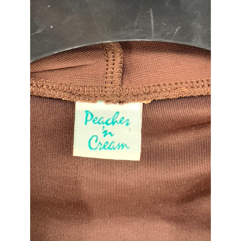 PEACHES N' CREAM Women's Brown Velvet Open-Front Back Cinched Sweater SZ XS