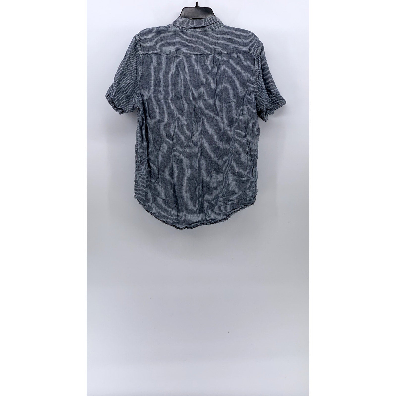 EVERLANE Men's Blue-White Micro Striped Linen Button-Up Short Sleeve Shirt SZ M