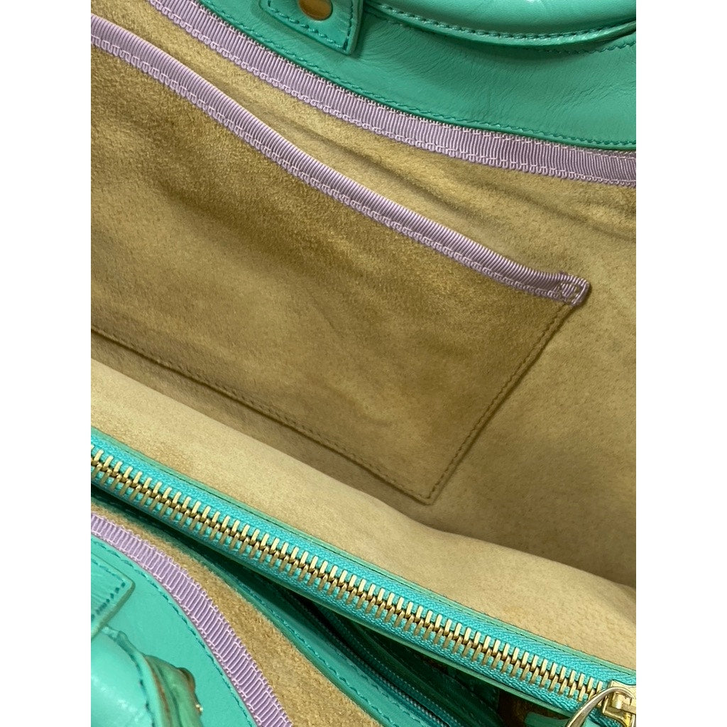 JIMMY CHOO Women's Aqua Green Textured Round Handle Handbag