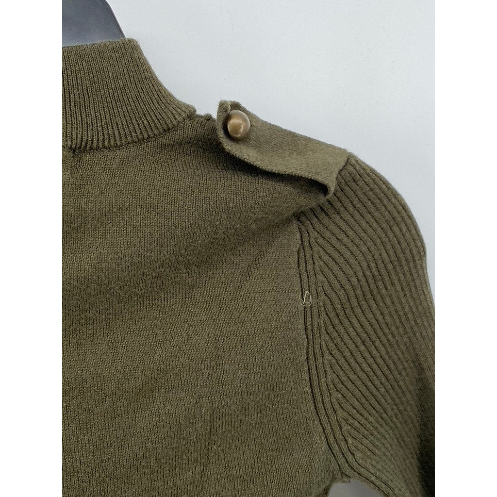 L.O.G.G. Women's Olive Green Ribbed Tab-Button Long Sleeve Turtleneck Top SZ XS