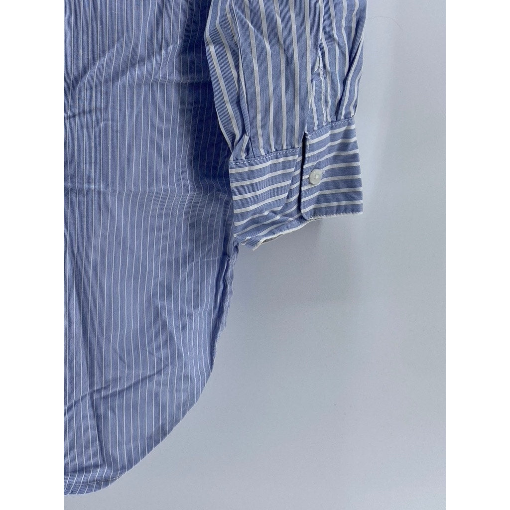 MADEWELL Women's Blue-White Striped Button-Up Boyfriend Tunic Top SZ M