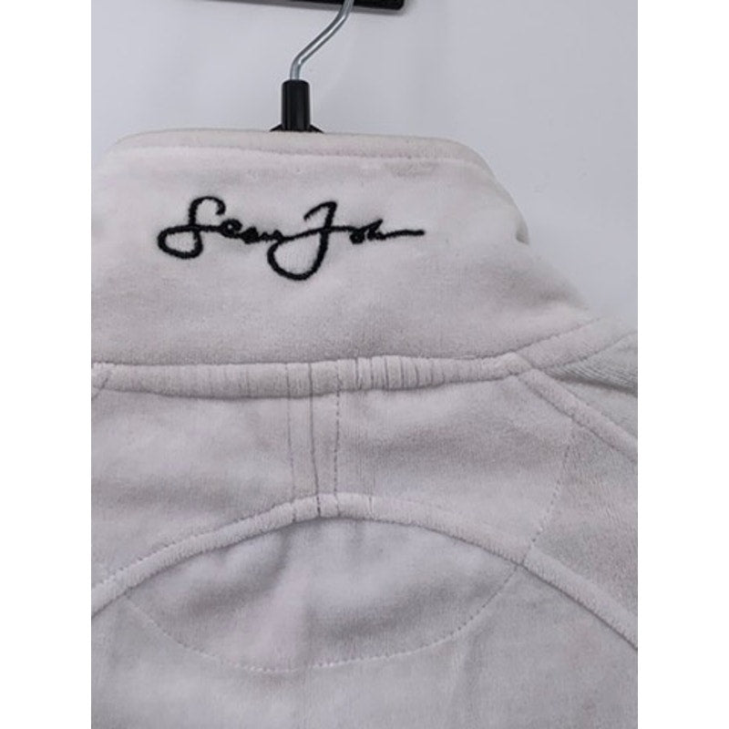 SEAN JOHN Men’s White Velour Embroidered Logo Full-Zip Track Jacket SZ S