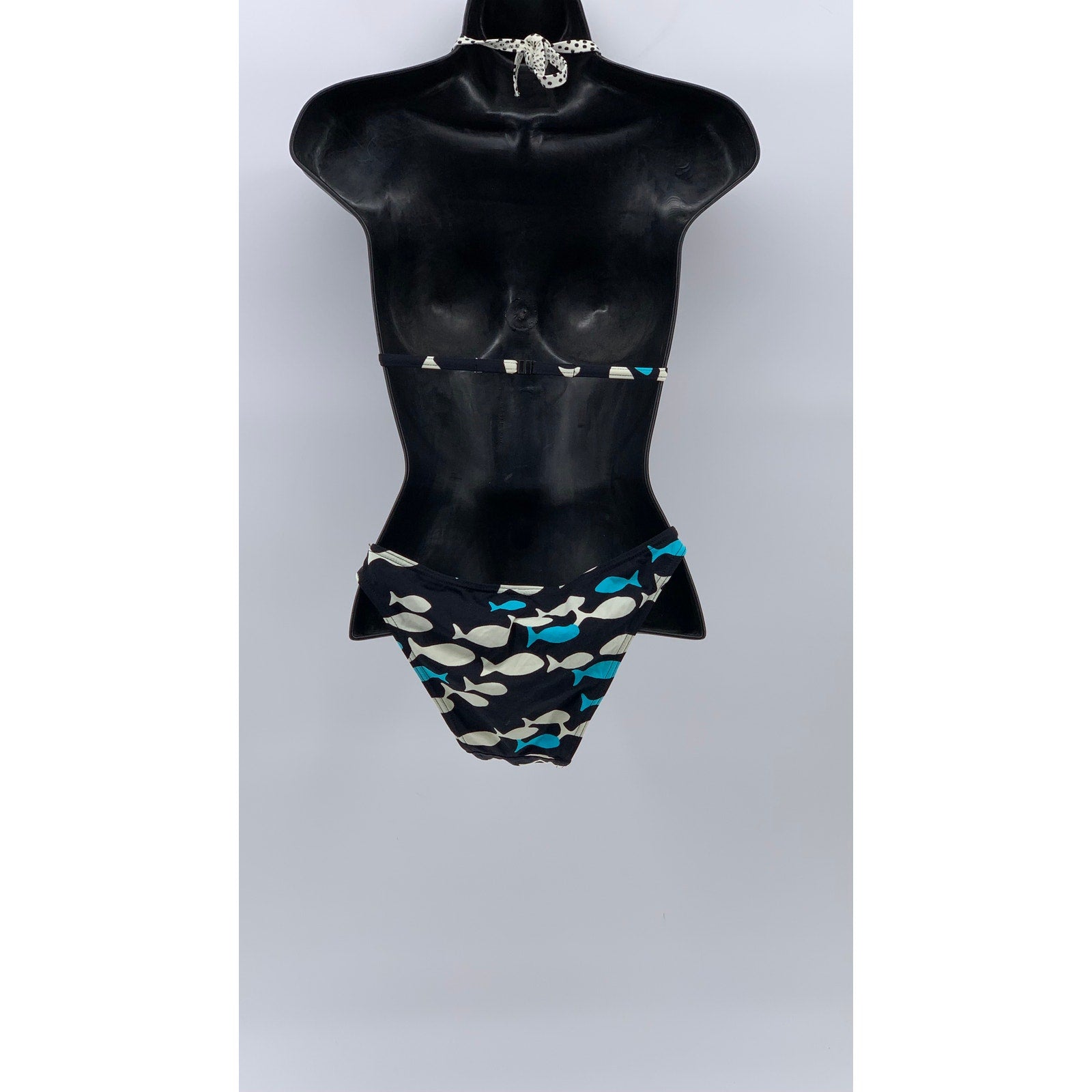 SUN & BLUE Women's Blue-Black Fish Print V-Neck 2pc Bikini SZ S