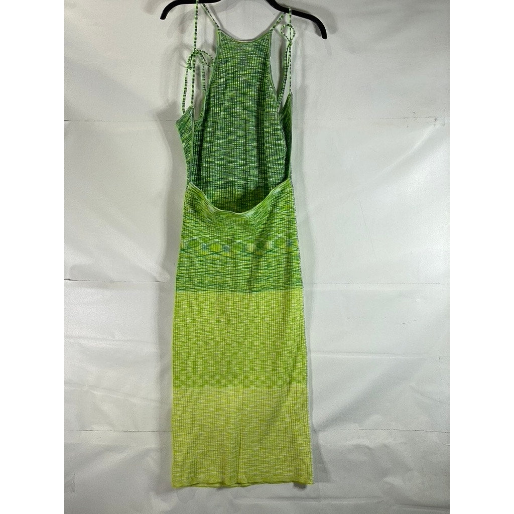 FUTURE COLLECTIVE Women's Green Ombre Knit Halter Open-Back Midi Dress SZ M