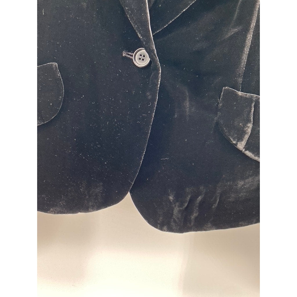 BCBGMAXAZRIA Women's Black Velour Single-Button Long Sleeve Blazer SZ L