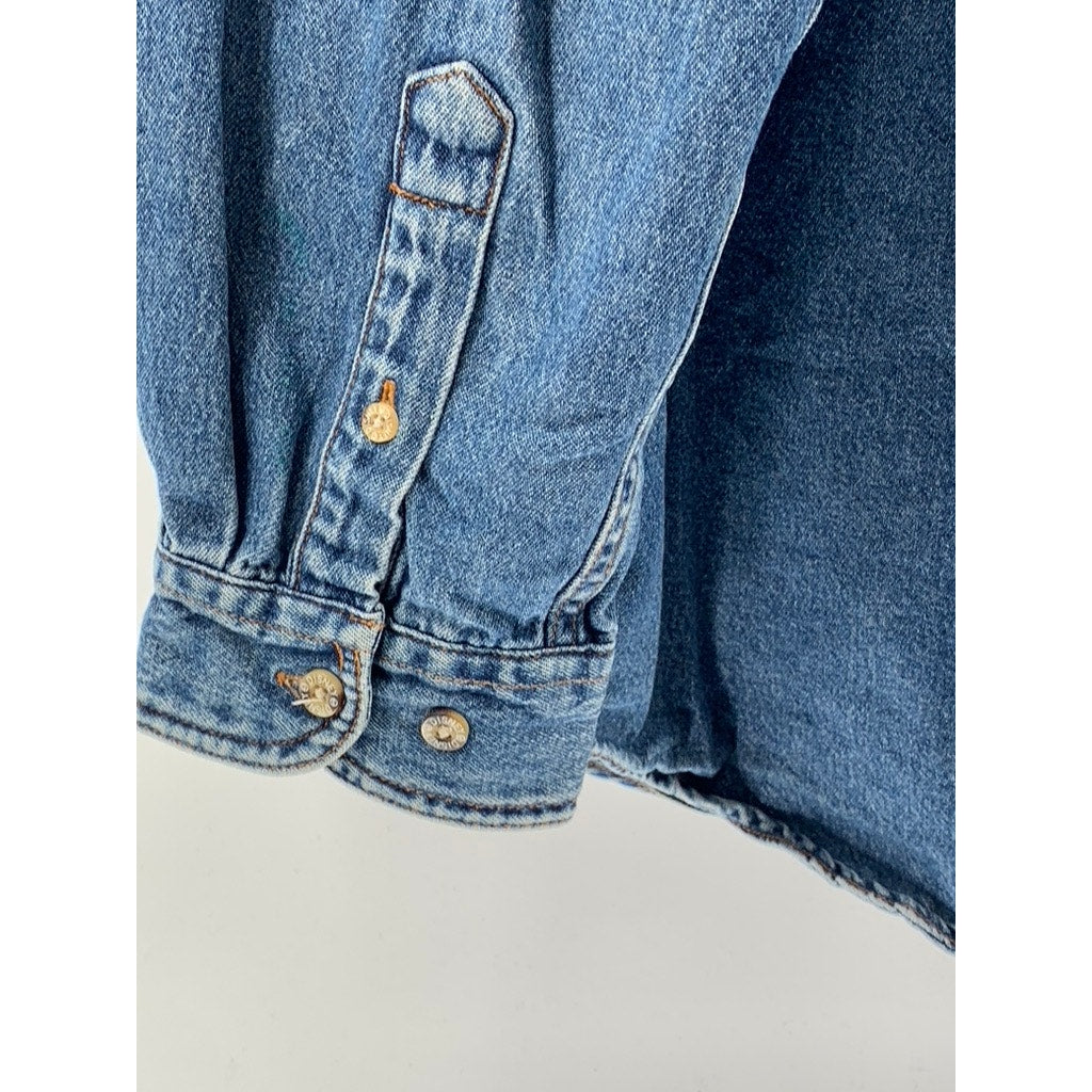 DISNEY Women's Vintage Blue Denim Embroidered Pooh & Friends Shirt Jacket SZ L