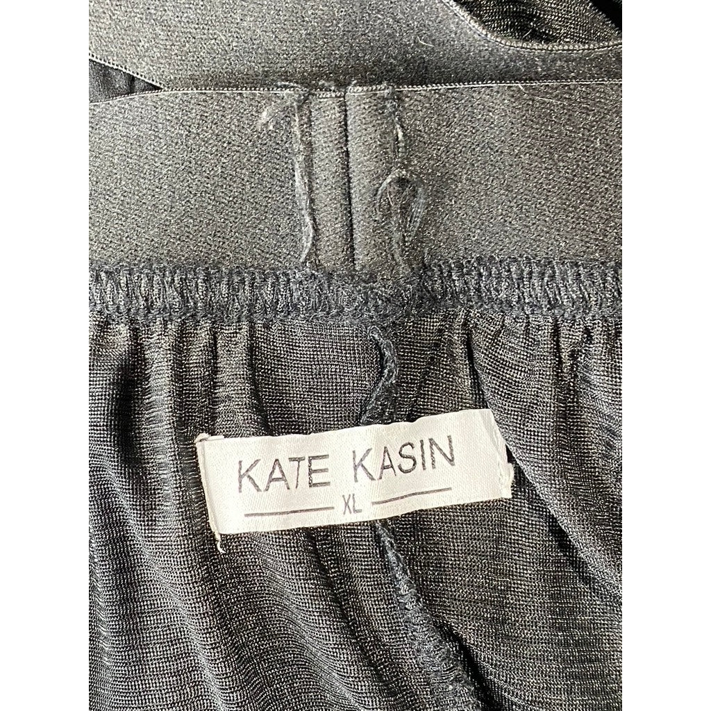 KATE KASIN Women's Black Pleated Knee-Length A-Line Swing Pull-On Skirt SZ XL