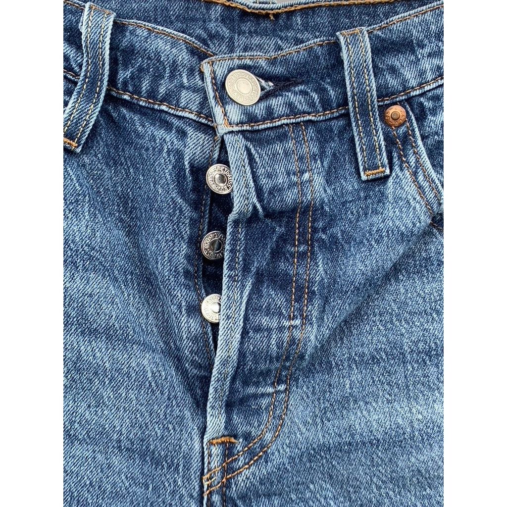 LEVI'S Women's Blue Denim Distressed 501 Button-Fly Regular Fit Shorts SZ 28