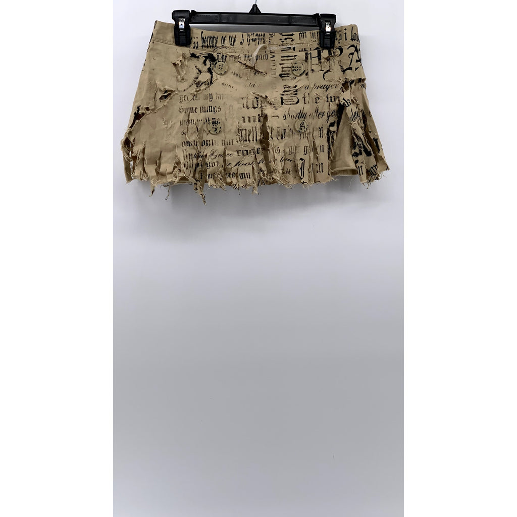 BODY CITATED Women's Tan Distressed Newspaper Logo Mini Skirt SZ S