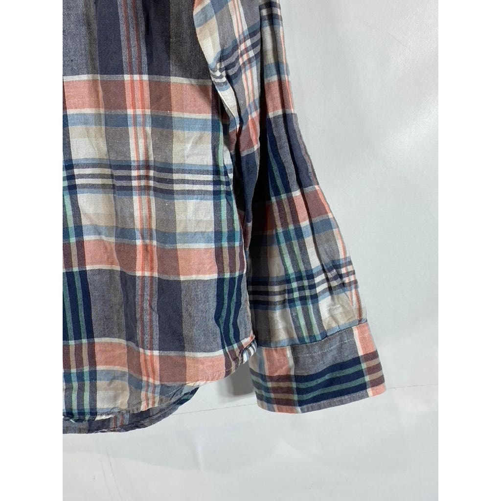 AMERICAN EAGLE Men's Blue/Orange Plaid Seriously Soft Classic Shirt SZ M