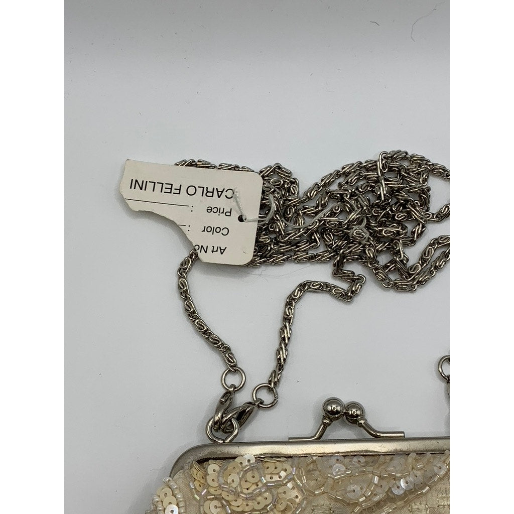 CARLO FELLINI Women's Beige Beaded Sequin Kiss-Lock Clutch Crossbody Bag
