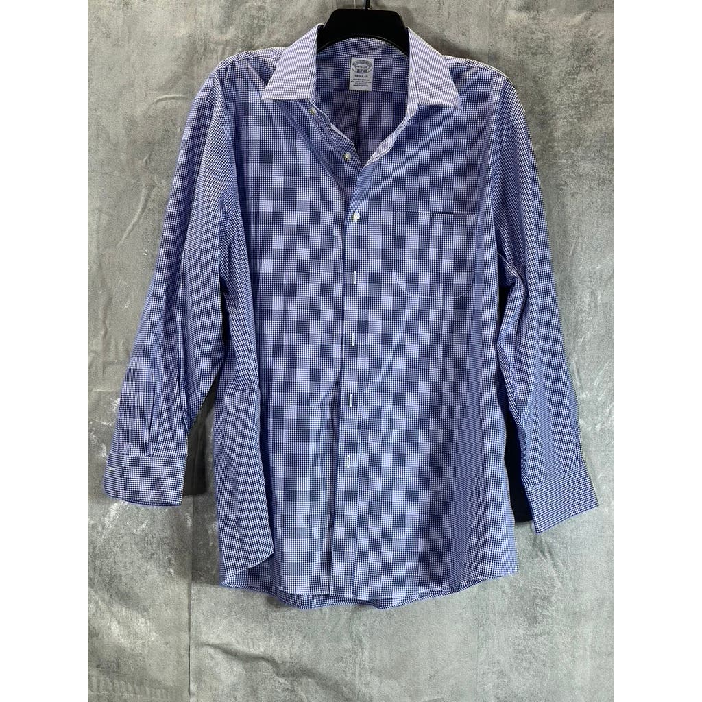 BROOKS BROTHERS Men's Blue Gingham Regular-Fit Non-Iron Dress Shirt SZ 16.5/32