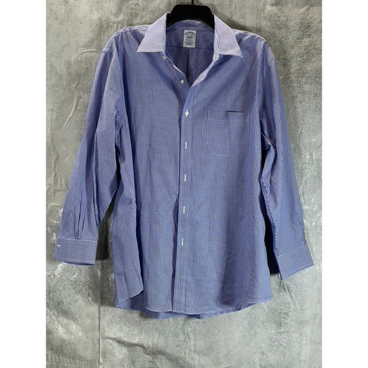 BROOKS BROTHERS Men's Blue Gingham Regular-Fit Non-Iron Dress Shirt SZ 16.5/32