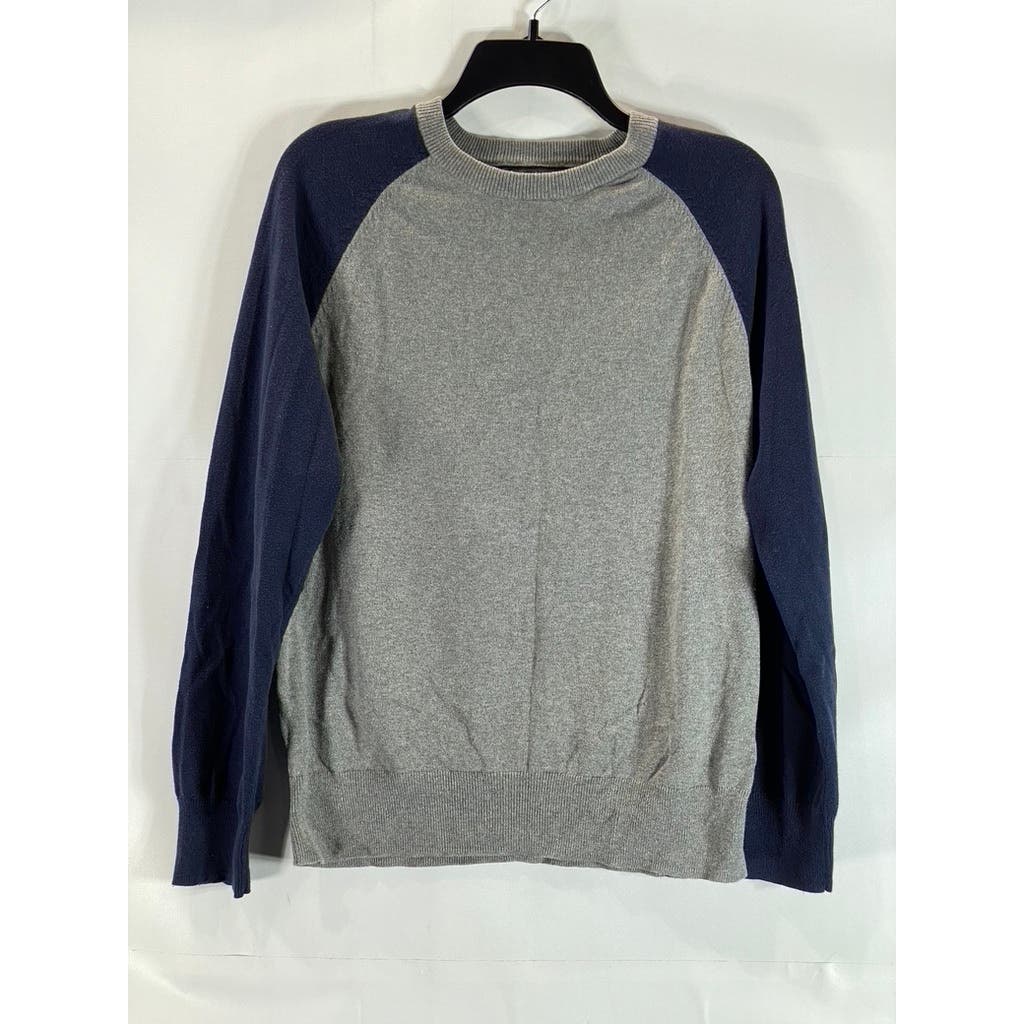 J.CREW Men's Gray/Navy Crewneck Colorblock Long Sleeve Pullover Sweater SZ M