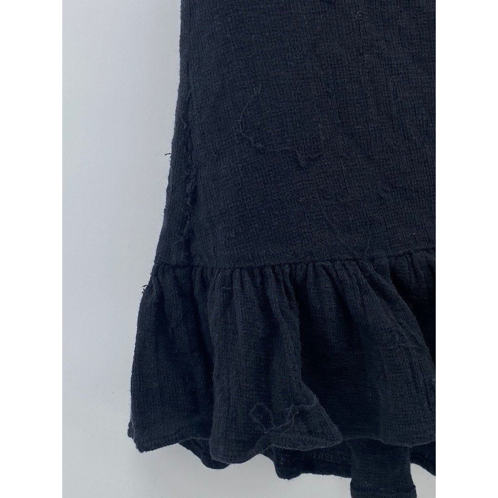 ZARA Women's Black Knit Ruffle-Trim Wrap Mini Skirt SZ XS