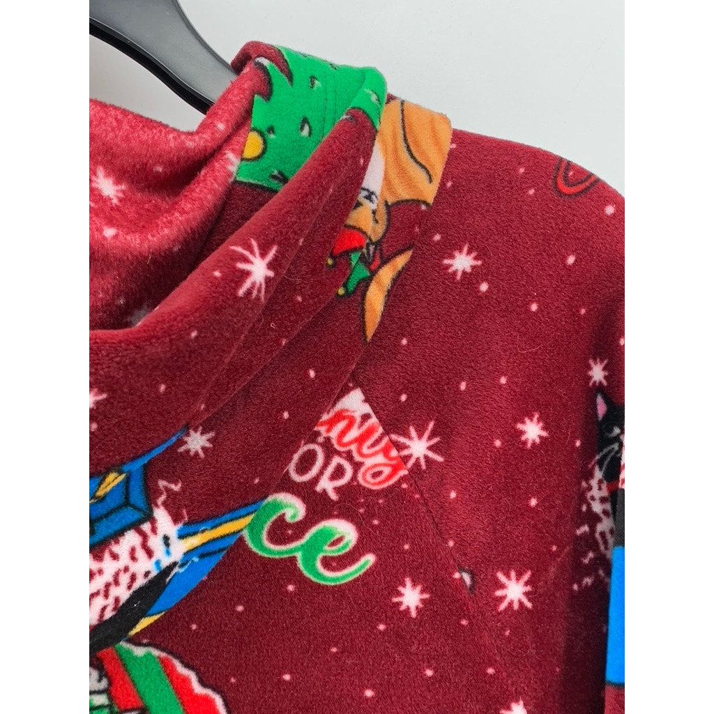 NO BOUNDARIES Women's Red Christmas Cat Fleece Hoodie Sweater SZ M